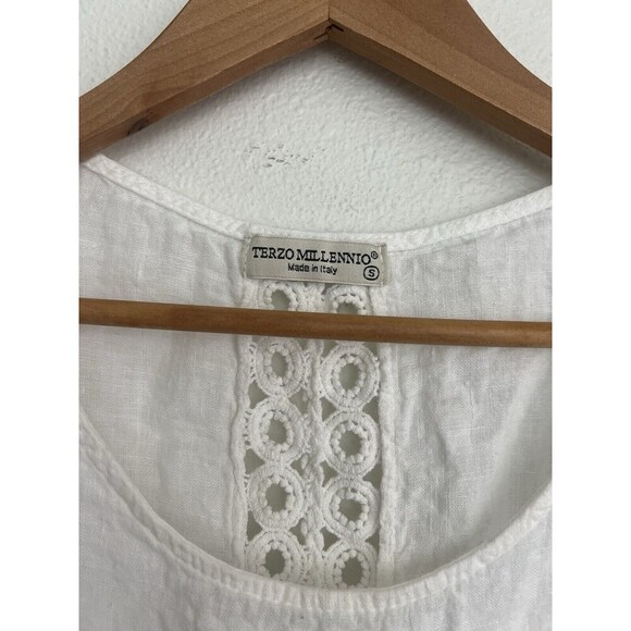 Terzo Millennio 100% Linen White Lace Crochet Tunic Top S Coastal Lagenlook - Picture 5 of 6